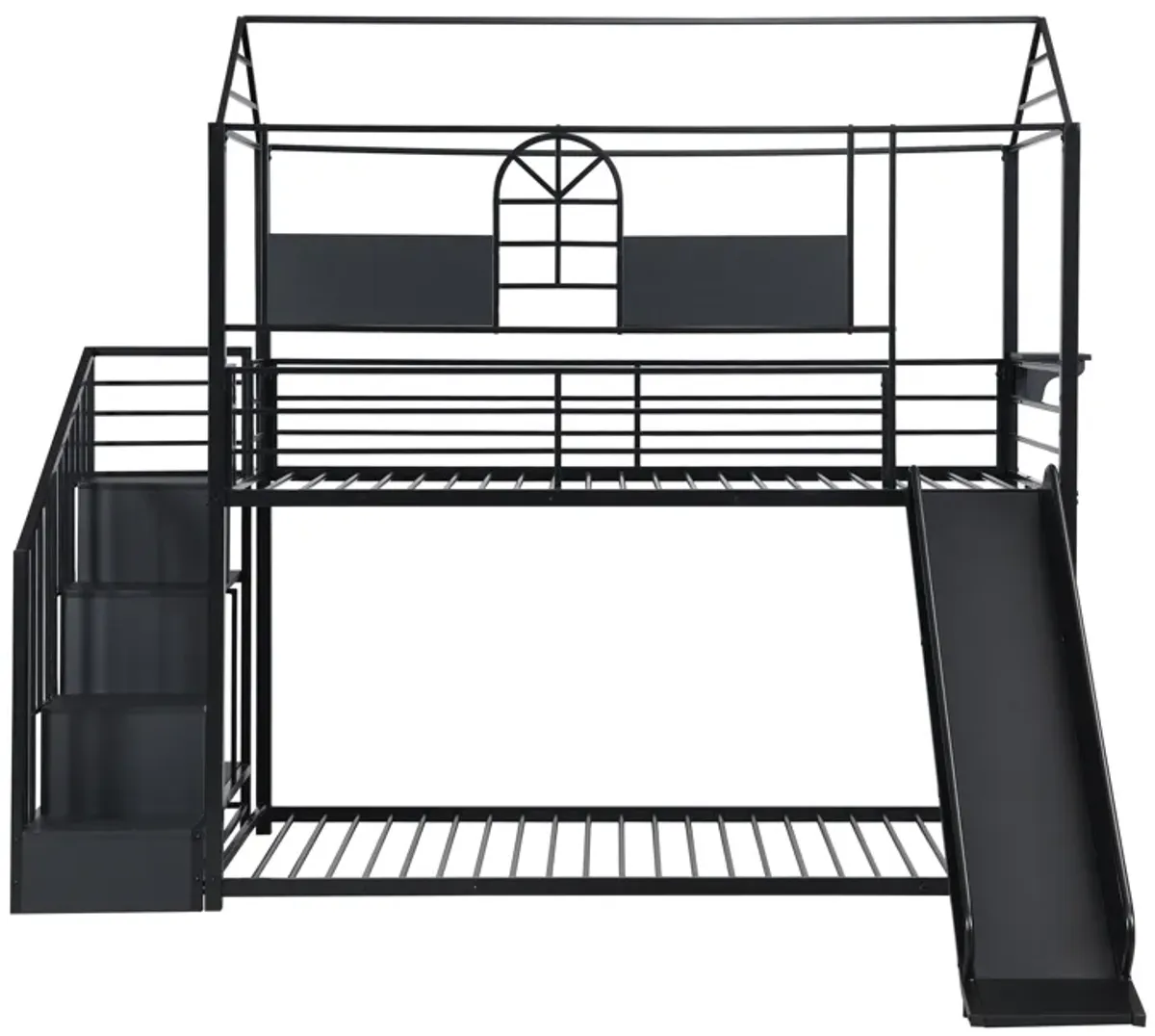 Twin Over Twin Metal Bunk Bed With Slide And Steps