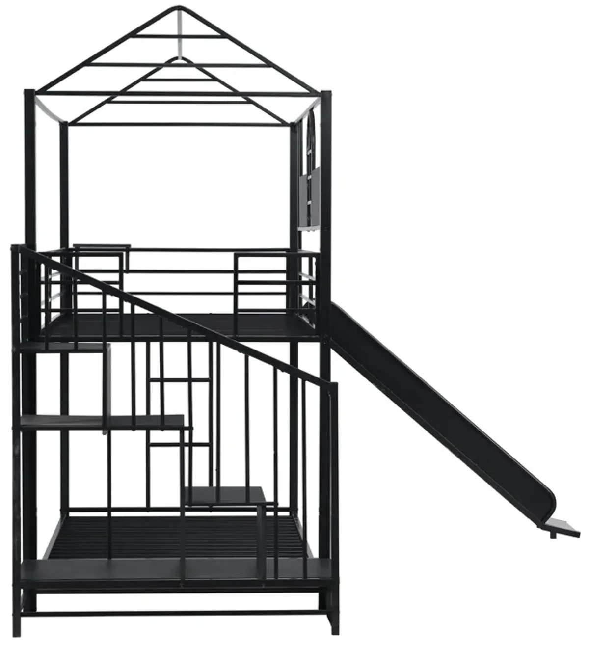 Twin Over Twin Metal Bunk Bed With Slide And Steps