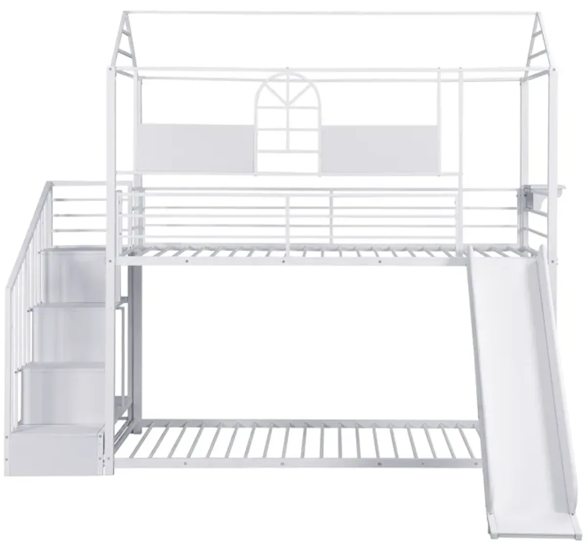 Twin Over Twin Metal Bunk Bed With Slide And Steps