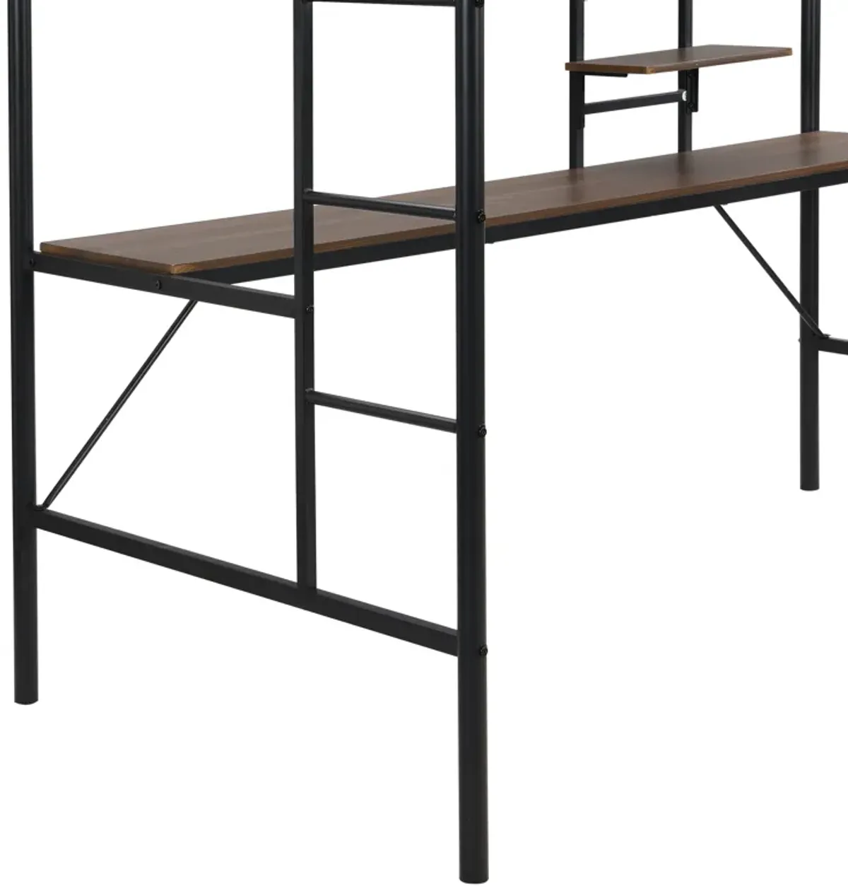 Metal Twin Loft Bed With Desk And Storage Shelves - Black