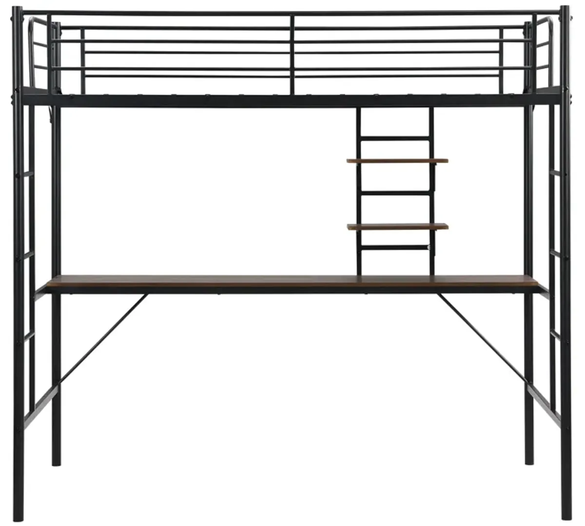 Metal Twin Loft Bed With Desk And Storage Shelves - Black