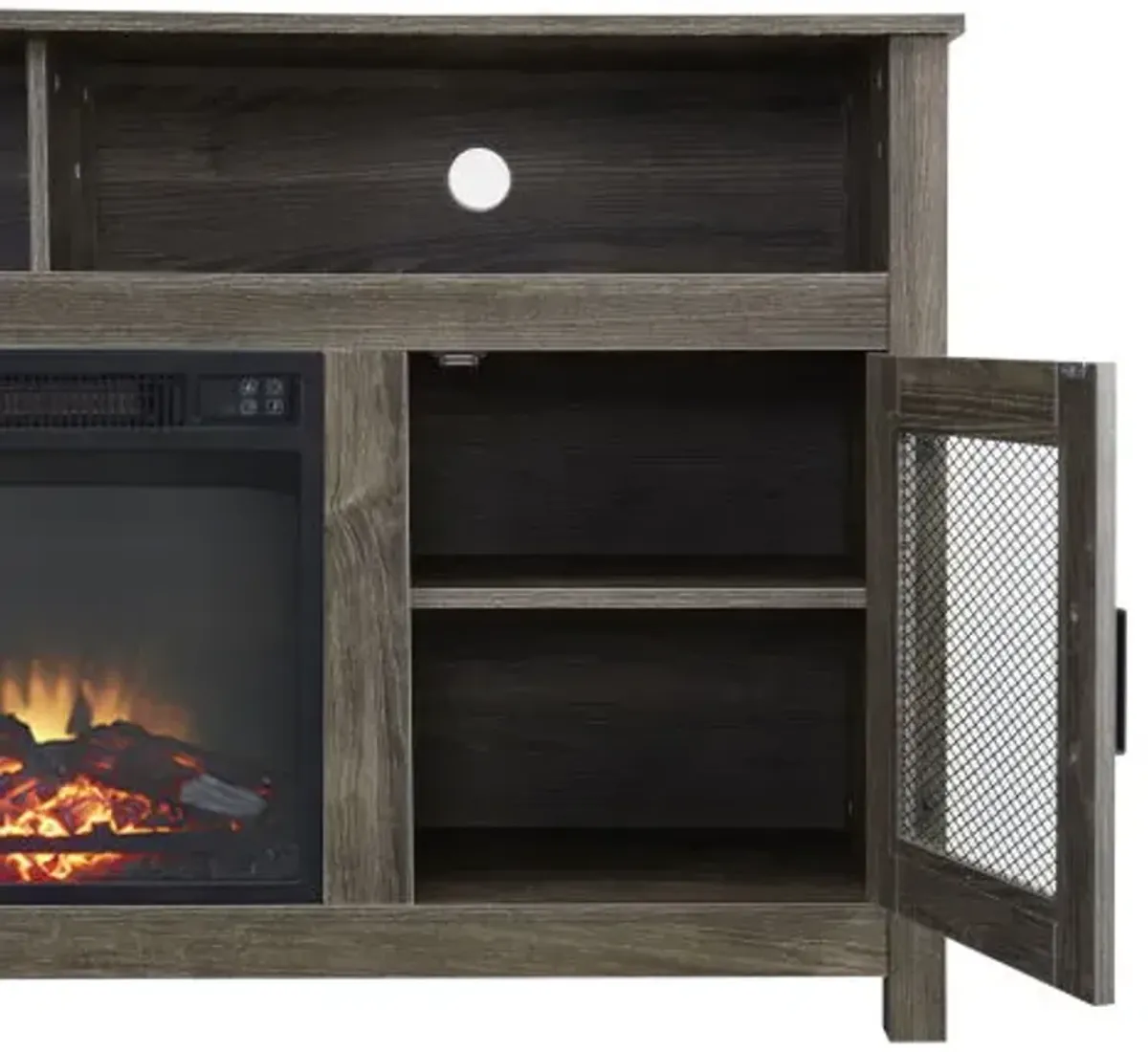 Modern Farmhouse TV Stand With Electric Fireplace, Fit Up To Flat Screen TV With Storage Cabinet And Adjustable Shelves Industrial Entertainment Center For Living Room - Gray