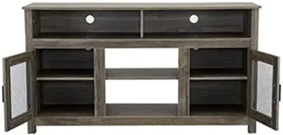 Modern Farmhouse TV Stand With Electric Fireplace, Fit Up To Flat Screen TV With Storage Cabinet And Adjustable Shelves Industrial Entertainment Center For Living Room - Gray