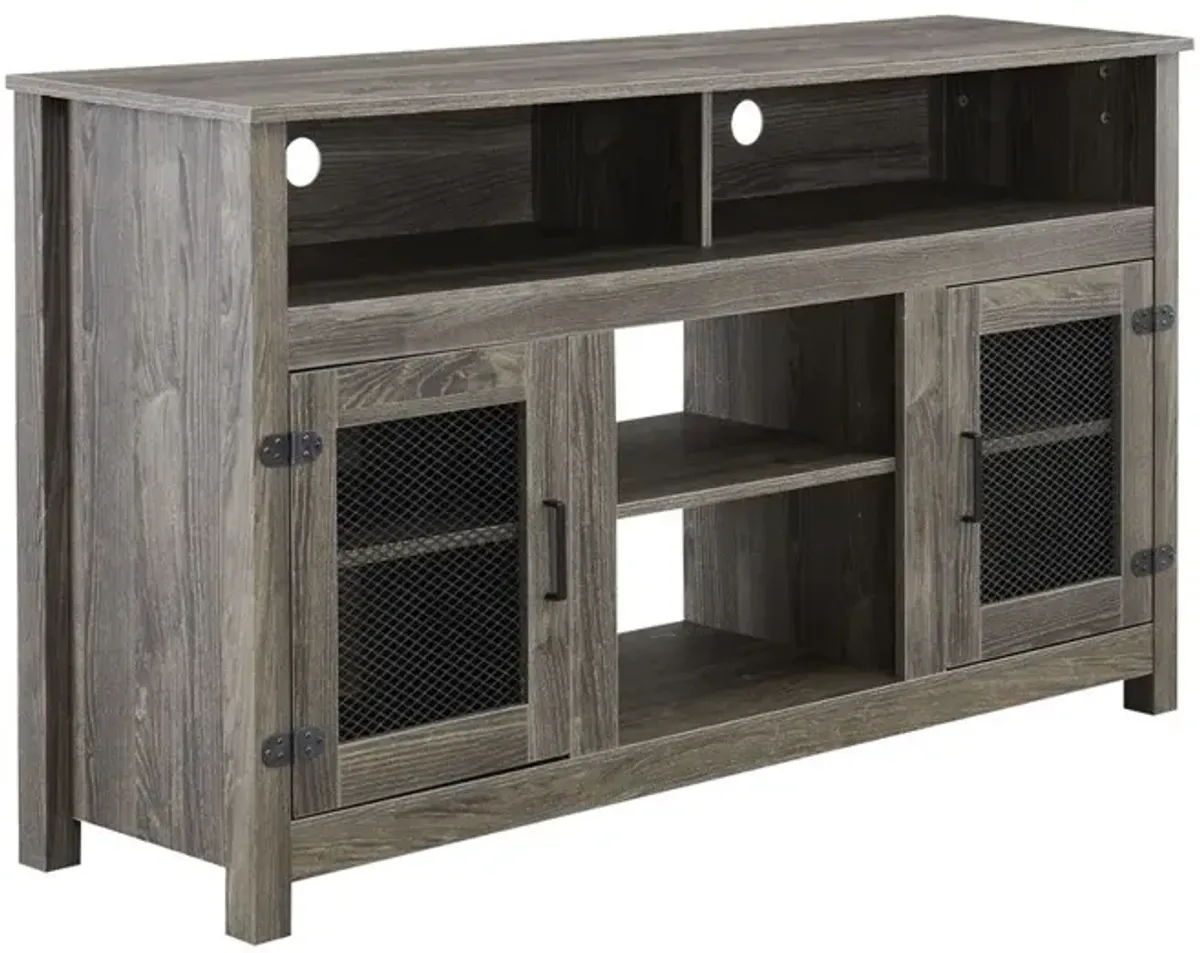 Modern Farmhouse TV Stand With Electric Fireplace, Fit Up To Flat Screen TV With Storage Cabinet And Adjustable Shelves Industrial Entertainment Center For Living Room - Gray