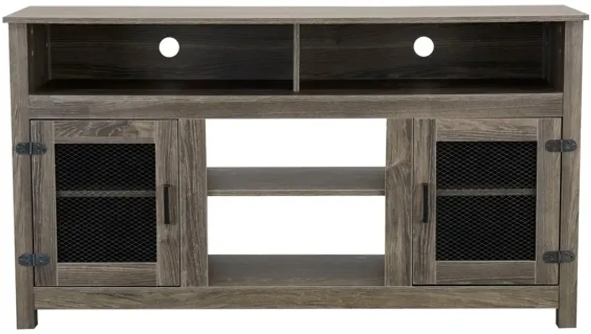 Modern Farmhouse TV Stand With Electric Fireplace, Fit Up To Flat Screen TV With Storage Cabinet And Adjustable Shelves Industrial Entertainment Center For Living Room - Gray