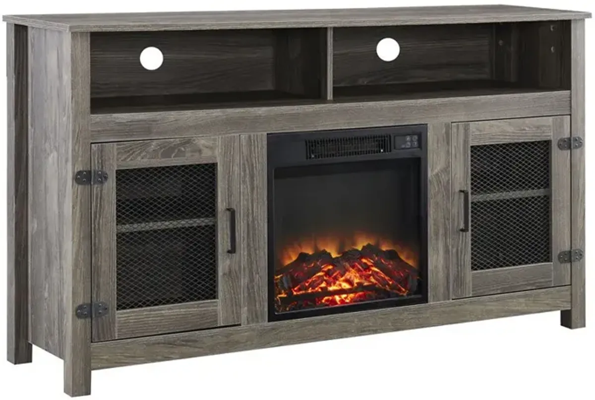 Modern Farmhouse TV Stand With Electric Fireplace, Fit Up To Flat Screen TV With Storage Cabinet And Adjustable Shelves Industrial Entertainment Center For Living Room - Gray