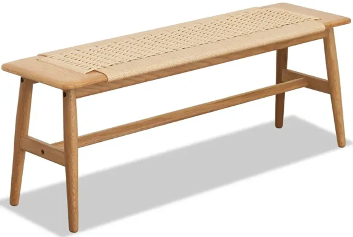 Woven Design Dining Bench For Dining Room, Bedroom - Natural Oak