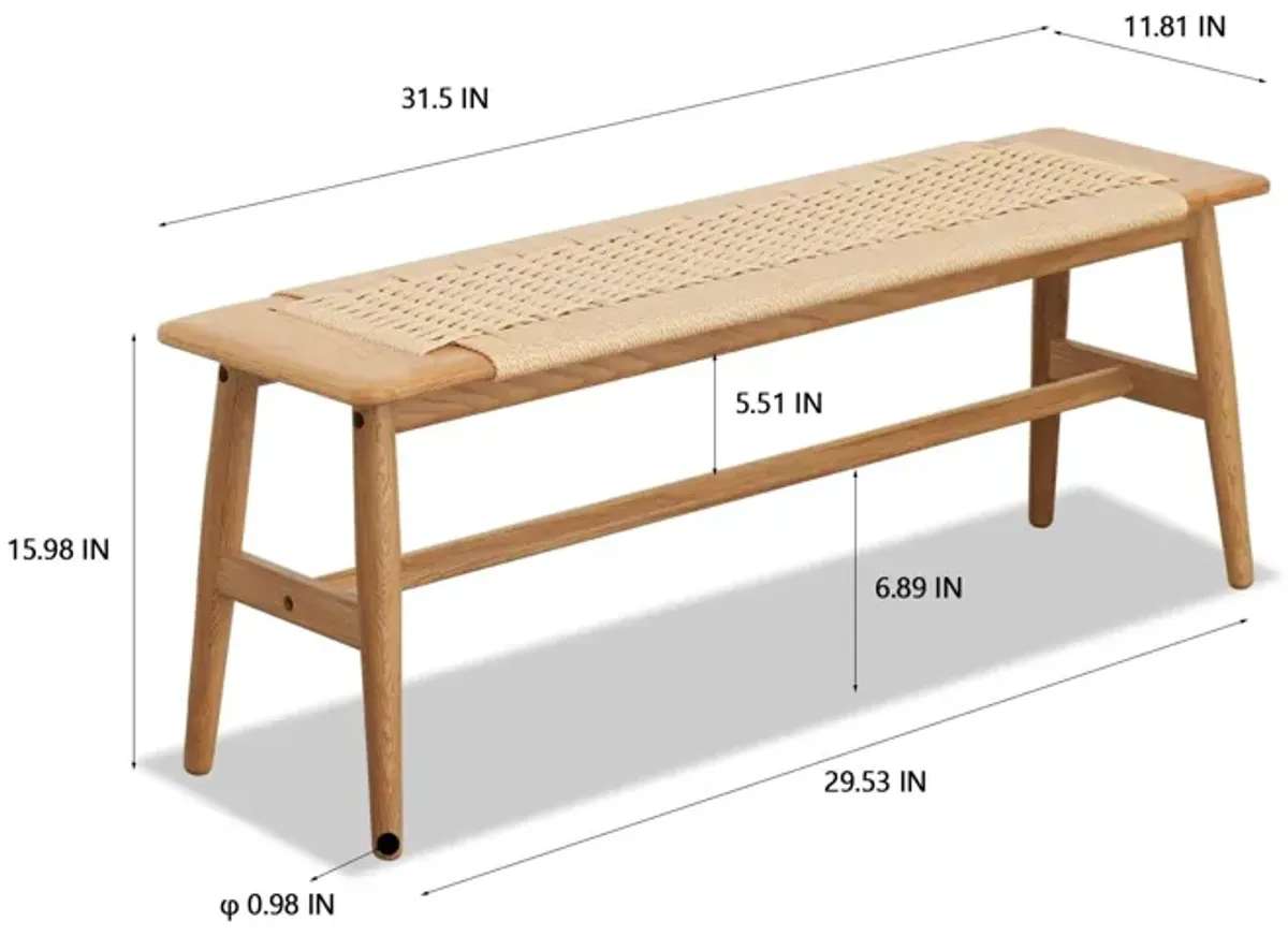 Woven Design Dining Bench For Dining Room, Bedroom - Natural Oak