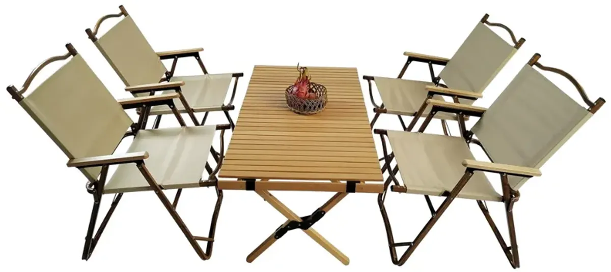 5 Pieces Dining Set, Multi-Function Foldable And Portable, 1 Dining Table & 4 Folding Chairs, Indoor And Outdoor Universal - Natural