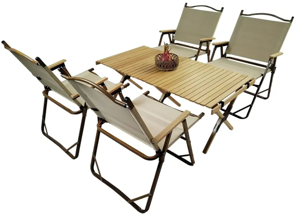 5 Pieces Dining Set, Multi-Function Foldable And Portable, 1 Dining Table & 4 Folding Chairs, Indoor And Outdoor Universal - Natural