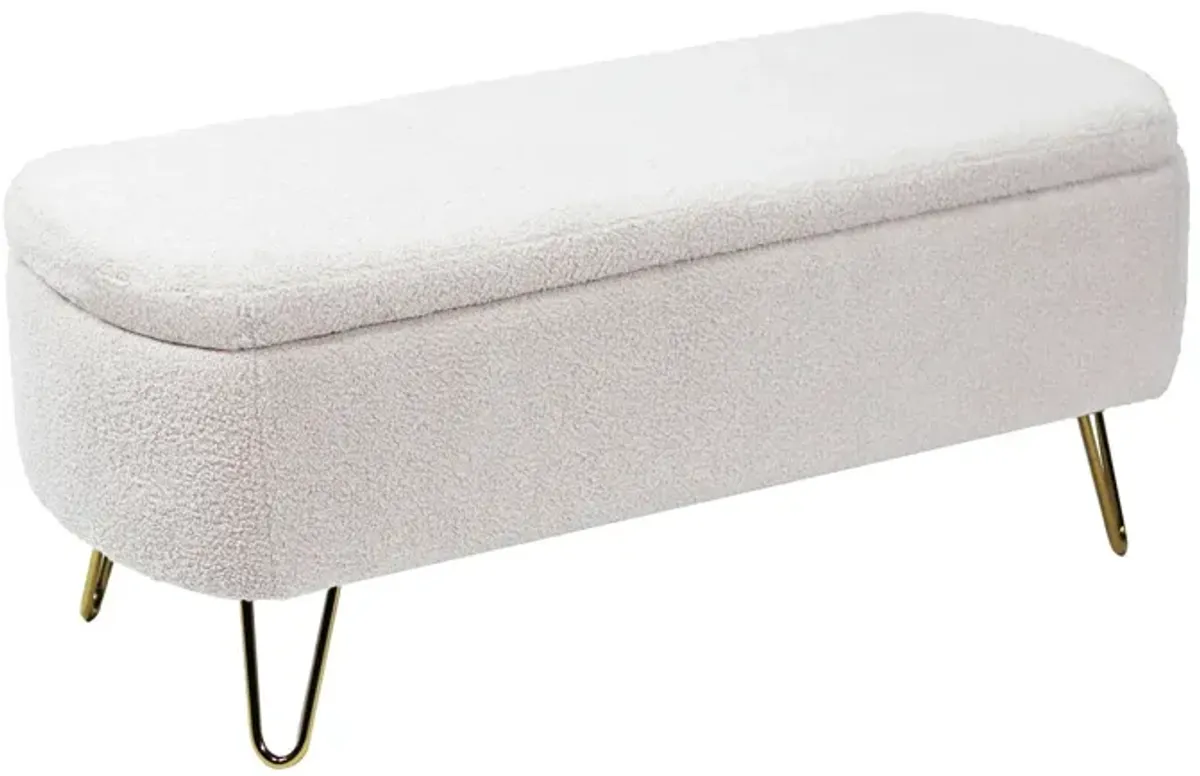 Storage Ottoman Bench For End Of Bed Gold Legs, Modern Camel Faux Fur Entryway Bench Upholstered Padded With Storage For Living Room Bedroom