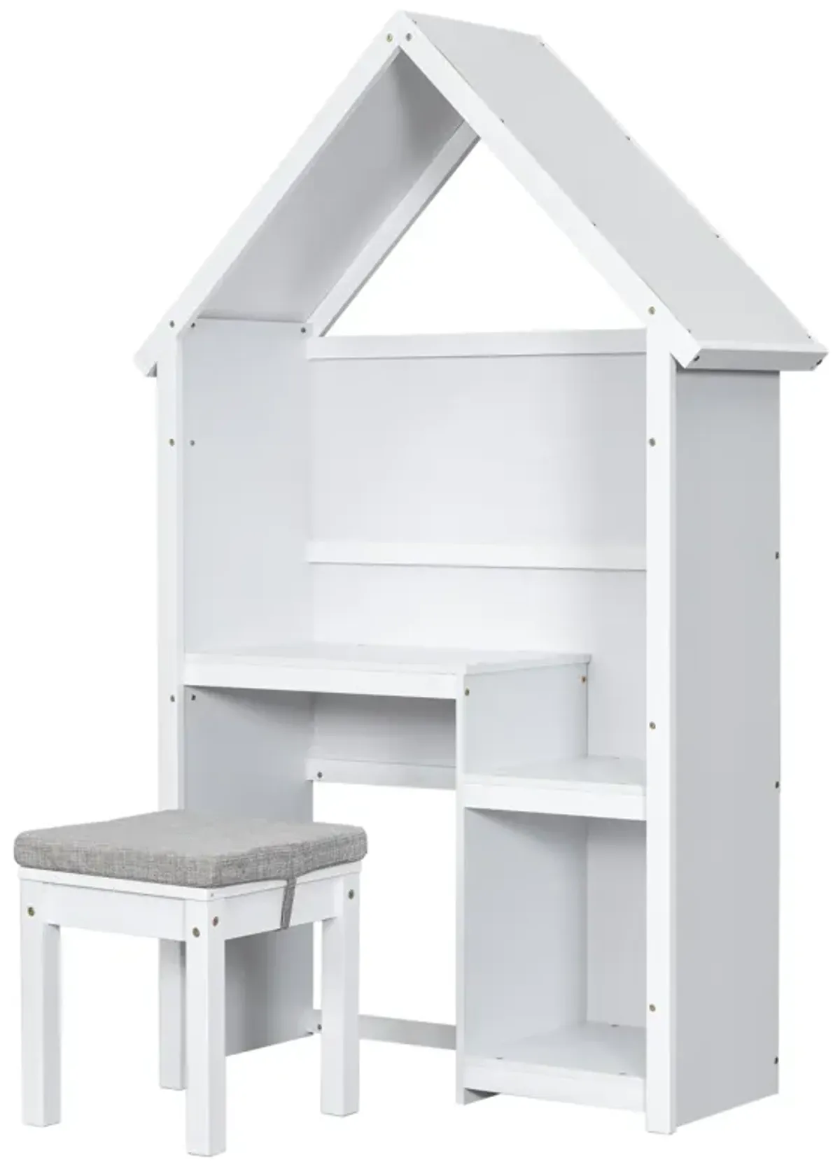 House-Shaped Kids Desk With A Cushion Stool, House-Style Desk And Stool Set