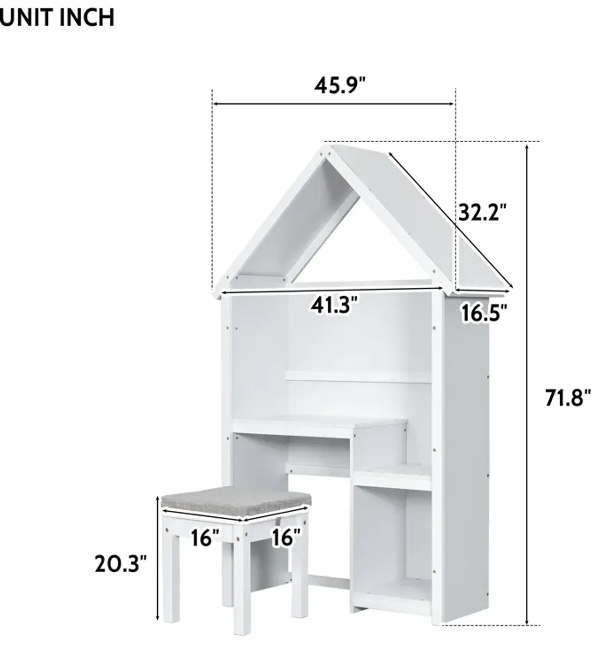 House-Shaped Kids Desk With A Cushion Stool, House-Style Desk And Stool Set