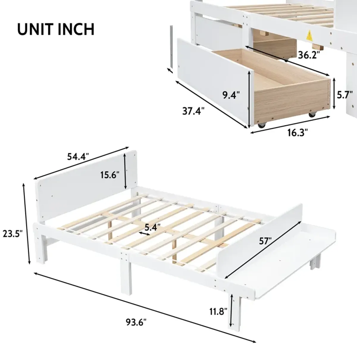 Bed With Footboard Bench, 2 Drawers