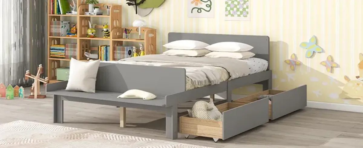 Bed With Footboard Bench, 2 Drawers