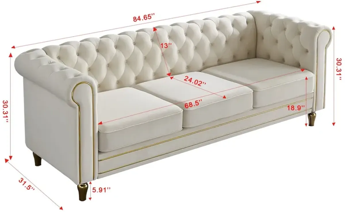 Chesterfield - Velvet Sofa 84.65" For Living Room