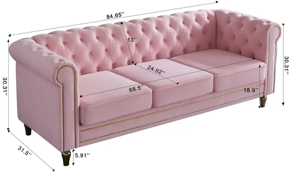 Chesterfield - Velvet Sofa 84.65" For Living Room