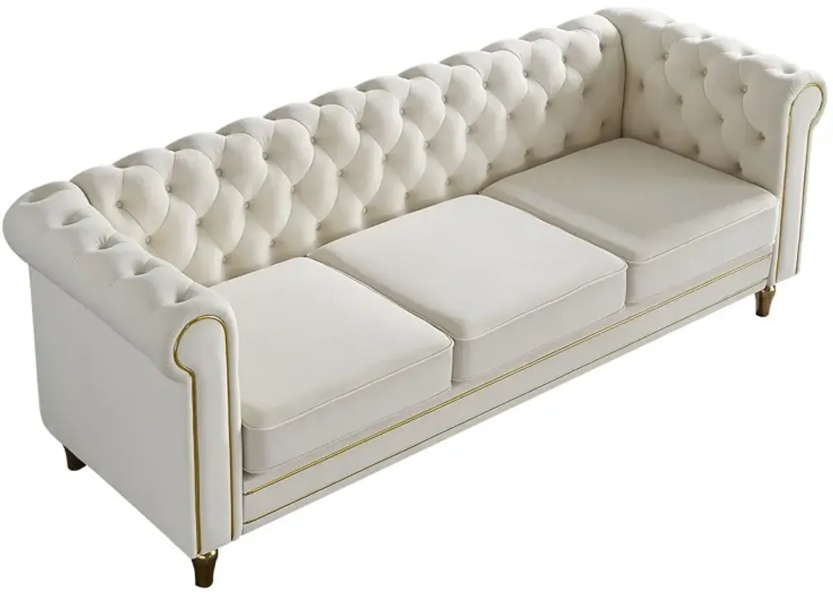 Chesterfield - Velvet Sofa 84.65" For Living Room