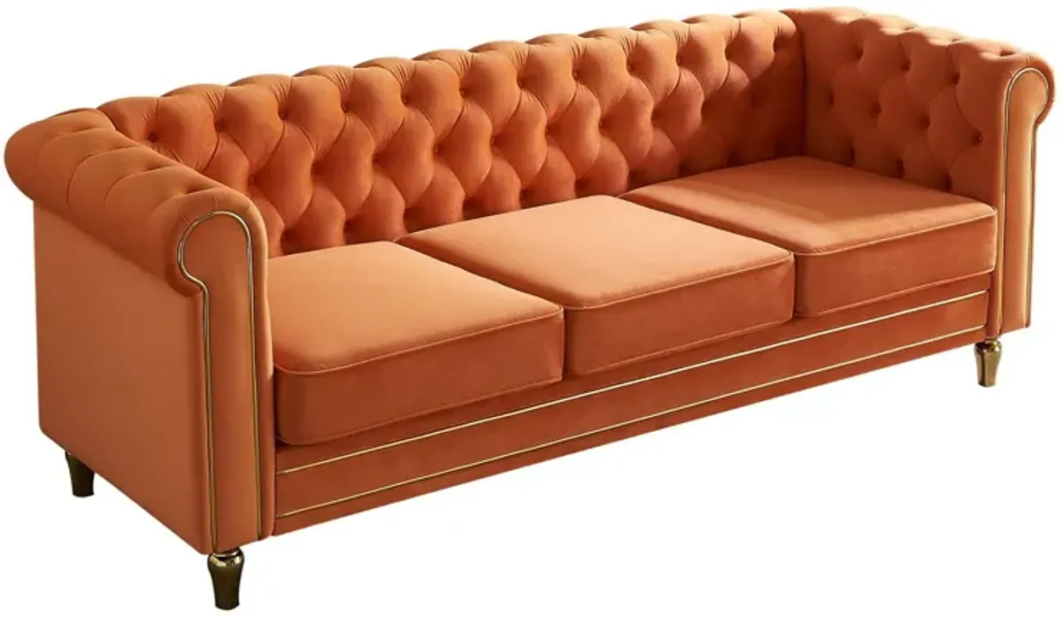 Chesterfield - Velvet Sofa 84.65" For Living Room