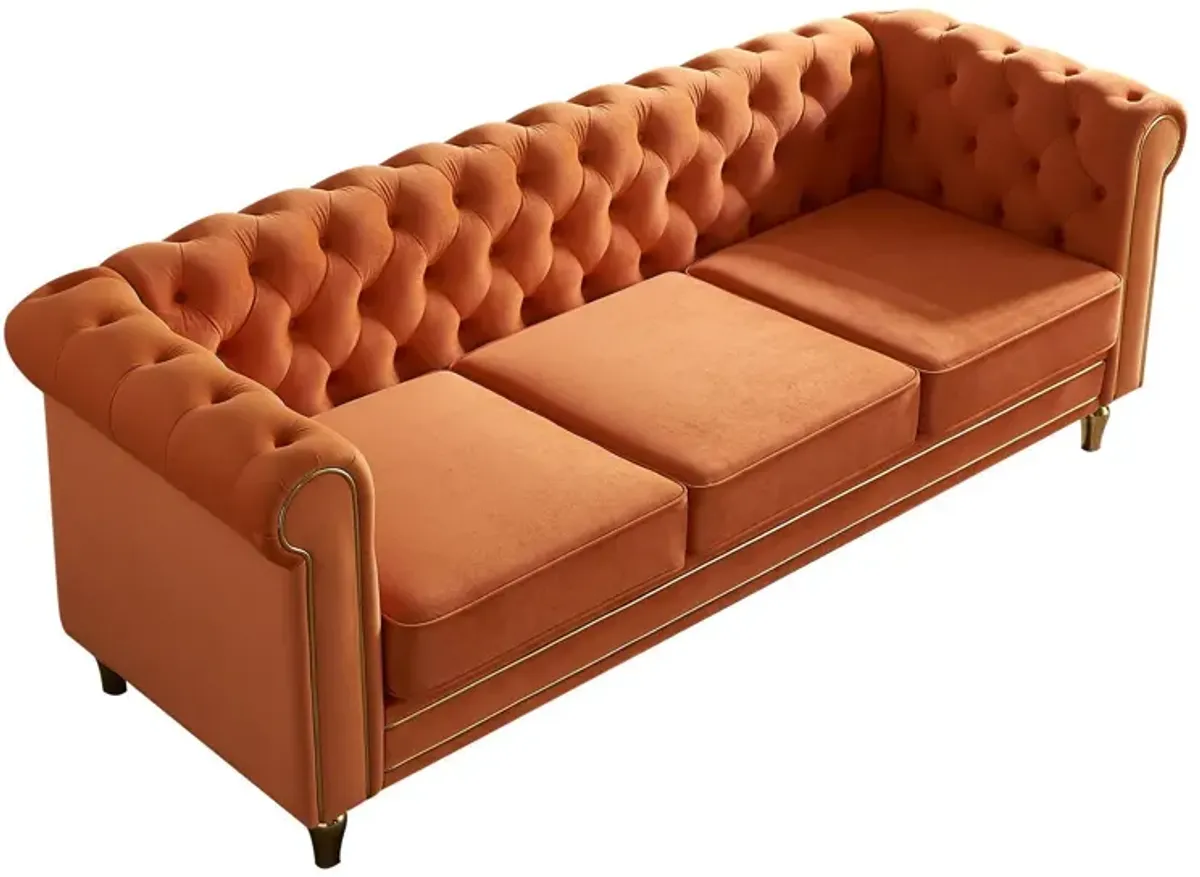 Chesterfield - Velvet Sofa 84.65" For Living Room