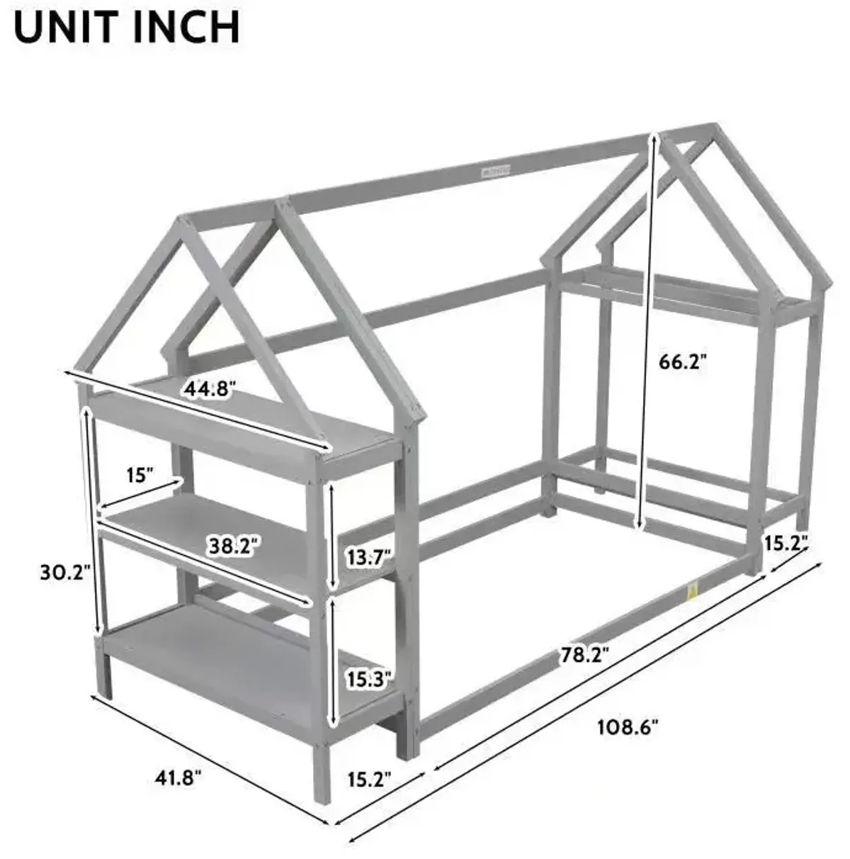 Wood House Bed With Storage Shelf And Hanger, Kids Bedroom Set