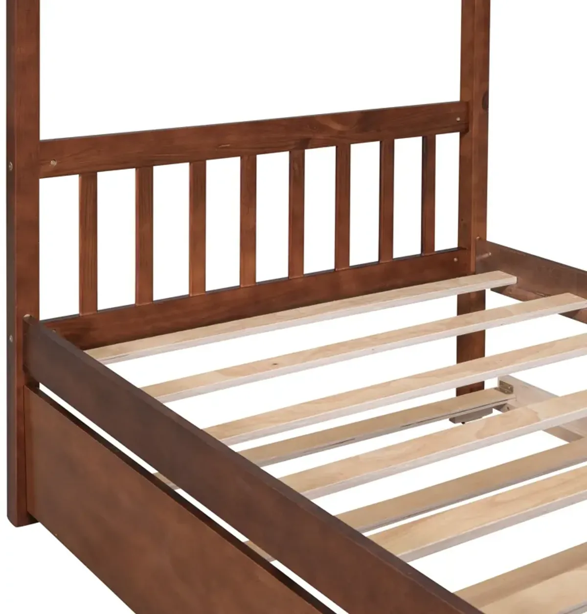 Wooden House Bed With Twin Size Trundle