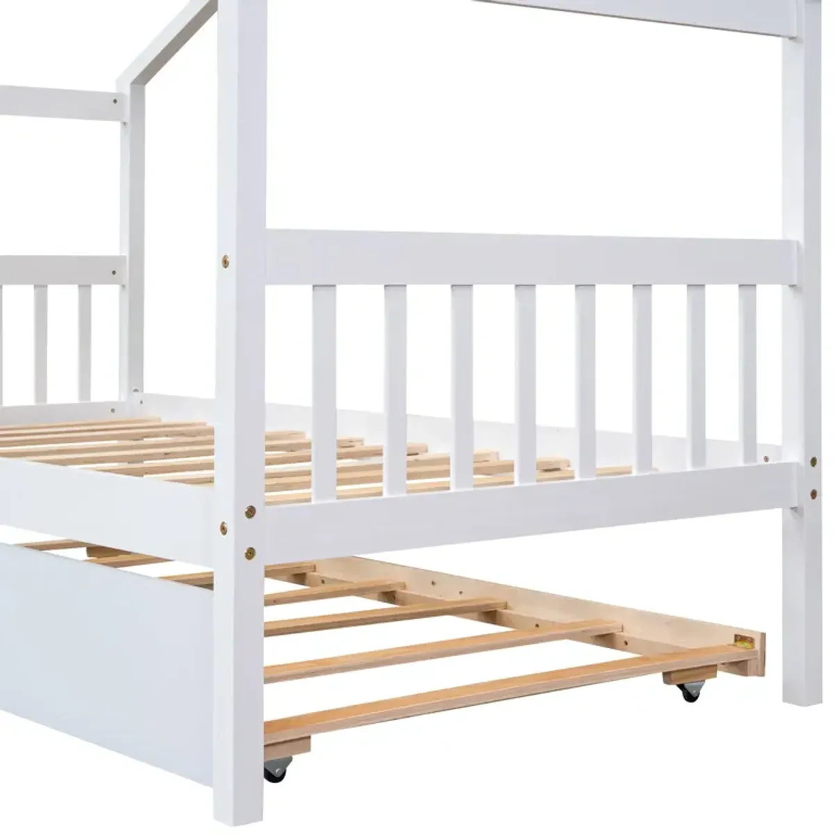 Wooden House Bed With Twin Size Trundle