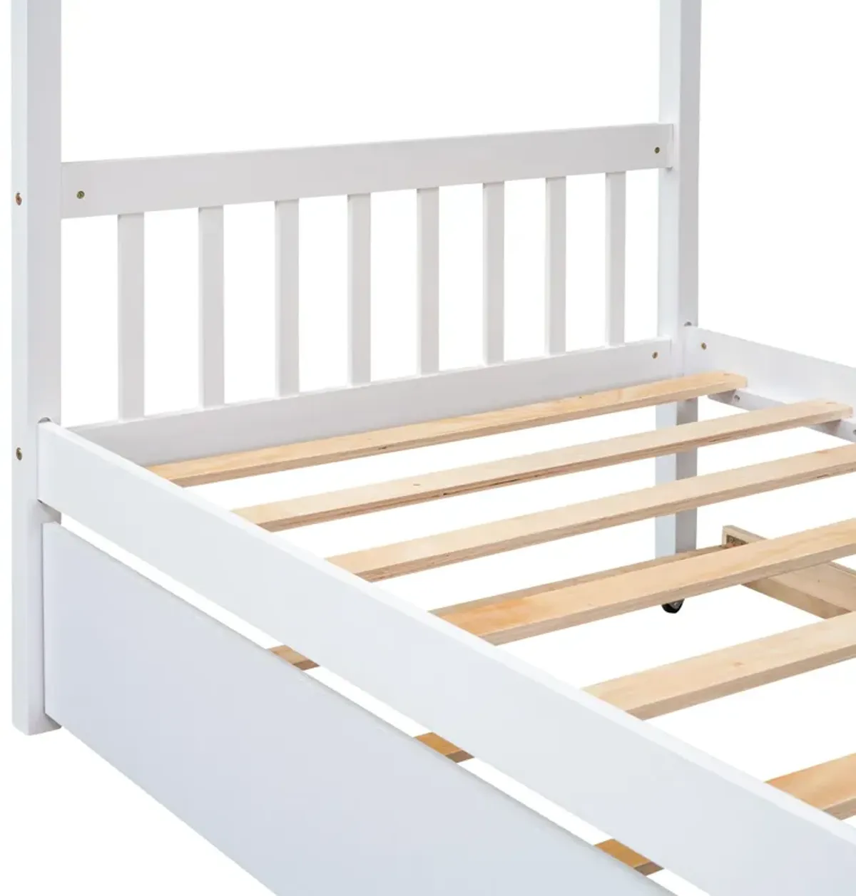 Wooden House Bed With Twin Size Trundle