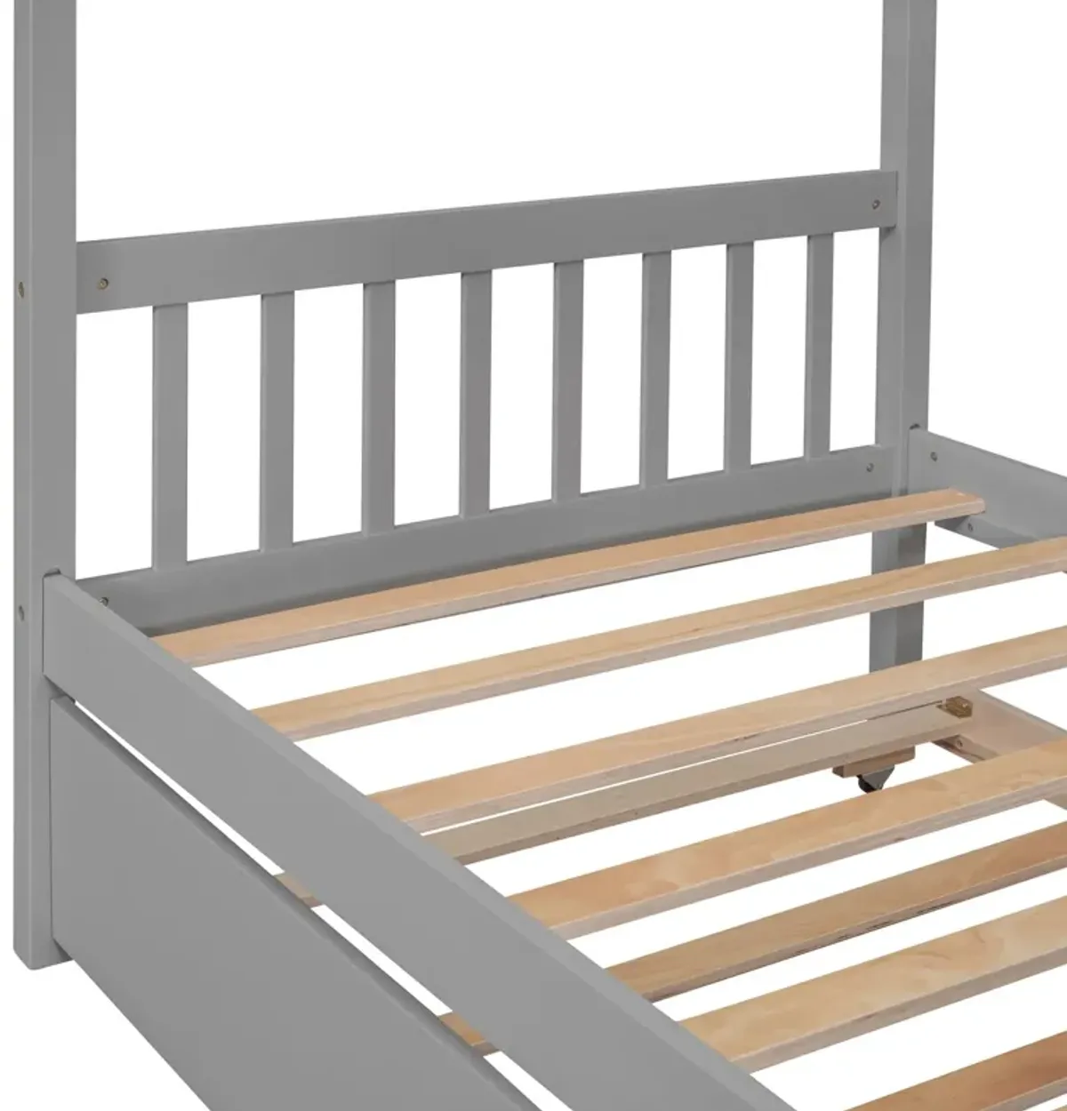 Wooden House Bed With Twin Size Trundle