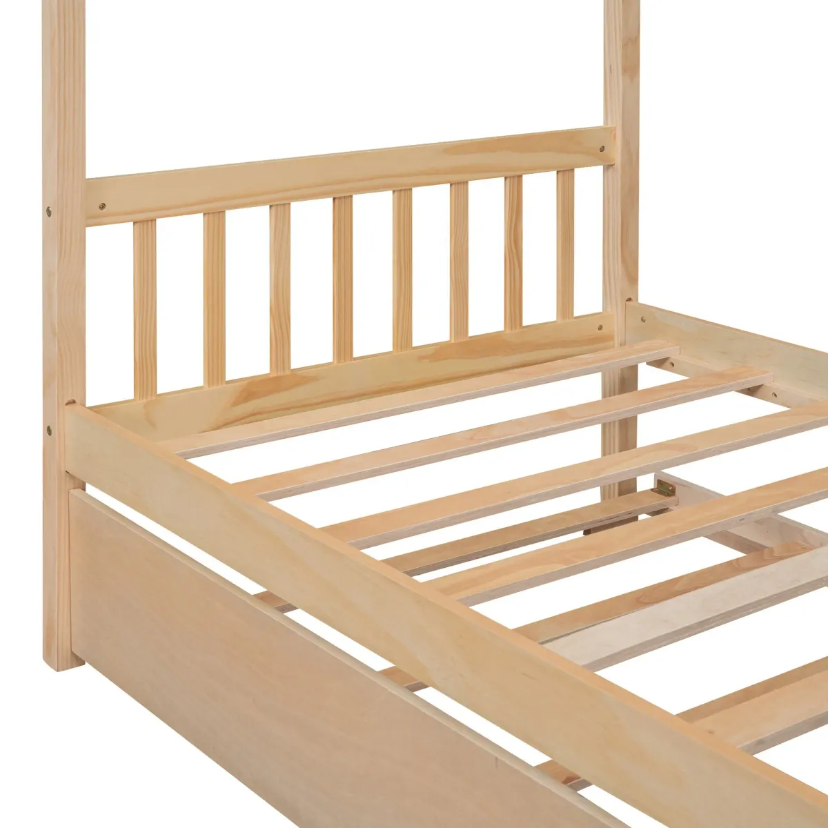 Wooden House Bed With Twin Size Trundle