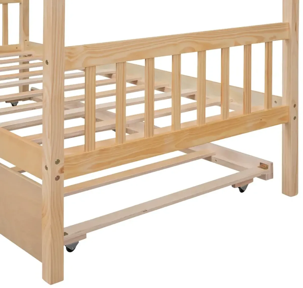 Wooden House Bed With Twin Size Trundle