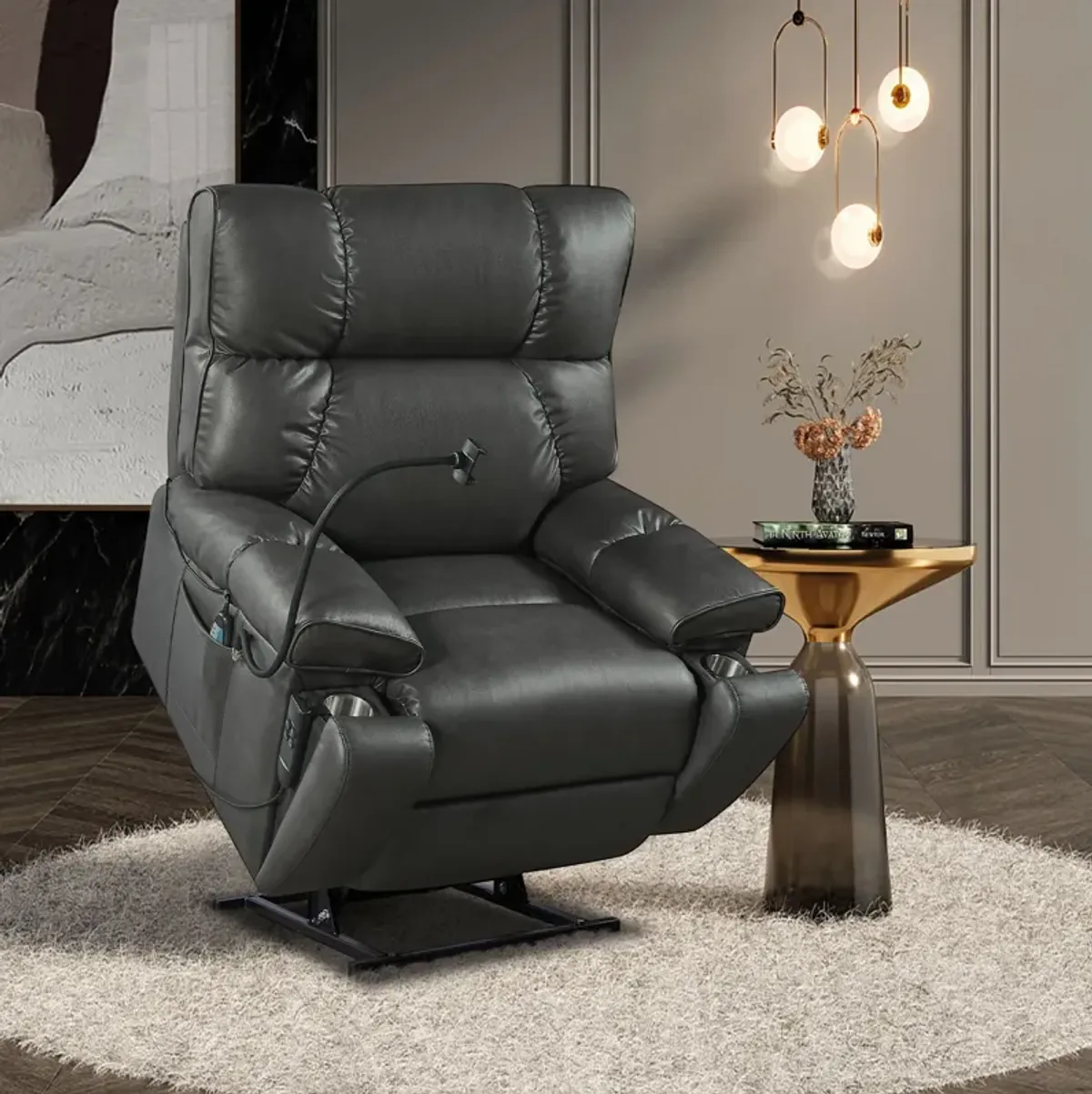 Recliner Chair With Phone Holder, Electric Power Lift Recliner Chair With 2 Motors Massage And Heat For Elderly, 3 Positions, 2 Side Pockets, Cup Holders