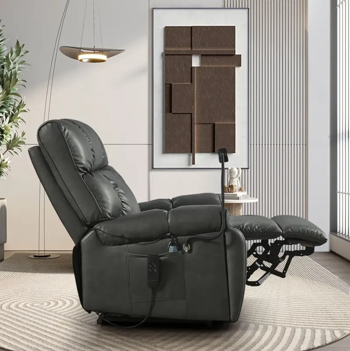 Recliner Chair With Phone Holder, Electric Power Lift Recliner Chair With 2 Motors Massage And Heat For Elderly, 3 Positions, 2 Side Pockets, Cup Holders