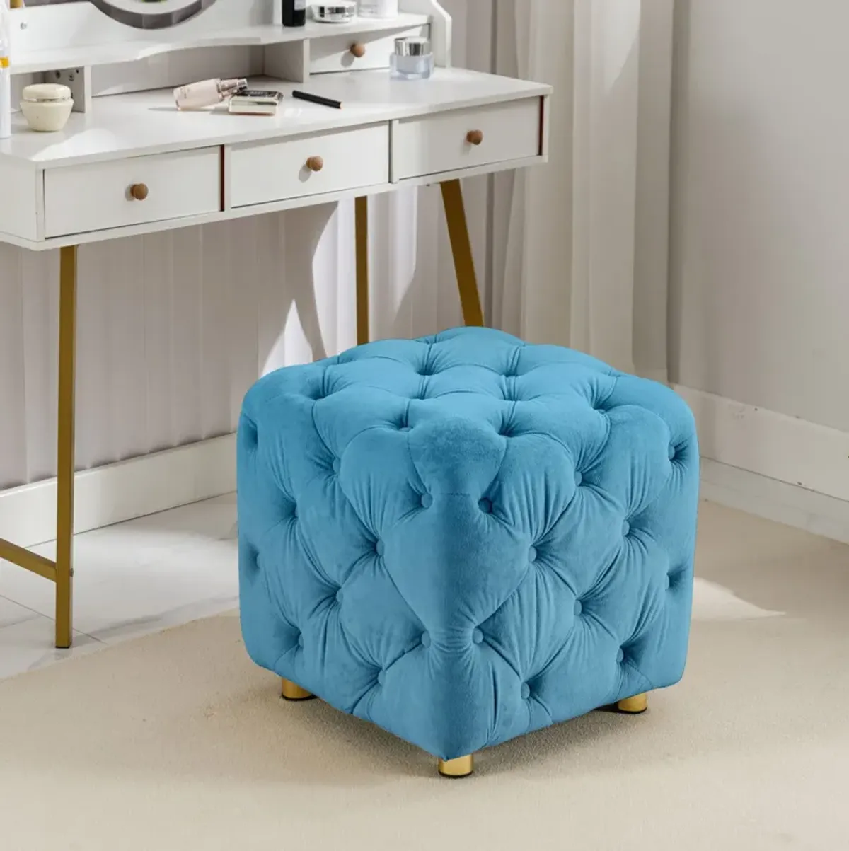 Modern Velvet Upholstered Ottoman, Exquisite Small End Table, Soft Foot Stool, Dressing Makeup Chair, Comfortable Seat For Living Room, Bedroom, Entrance