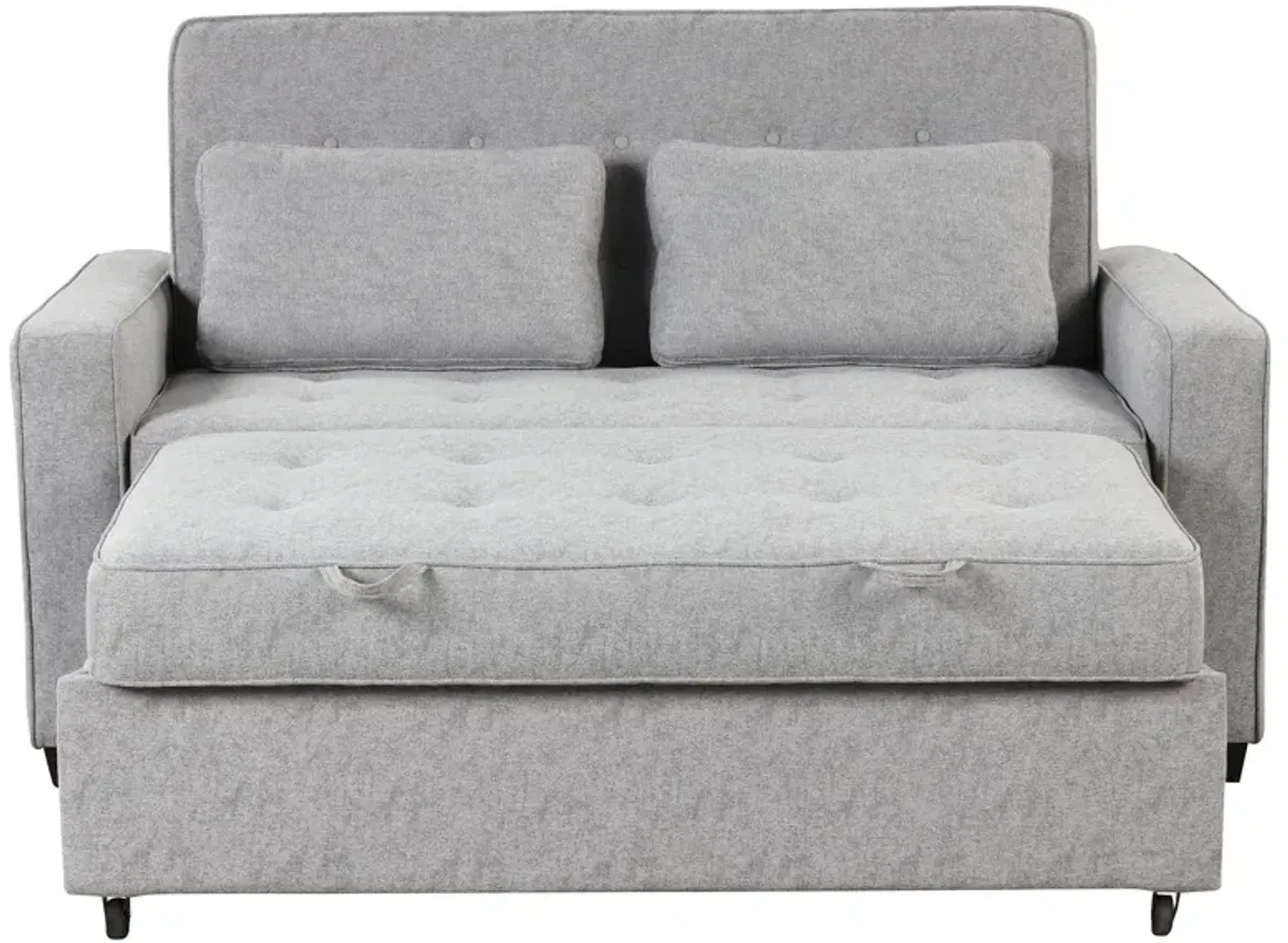 Upholstered Sleeper Bed, Pull Out Sofa Bed Couch Attached Two Throw Pillows, Dual USB Charging Port And Adjustable Backrest For Living Room Space