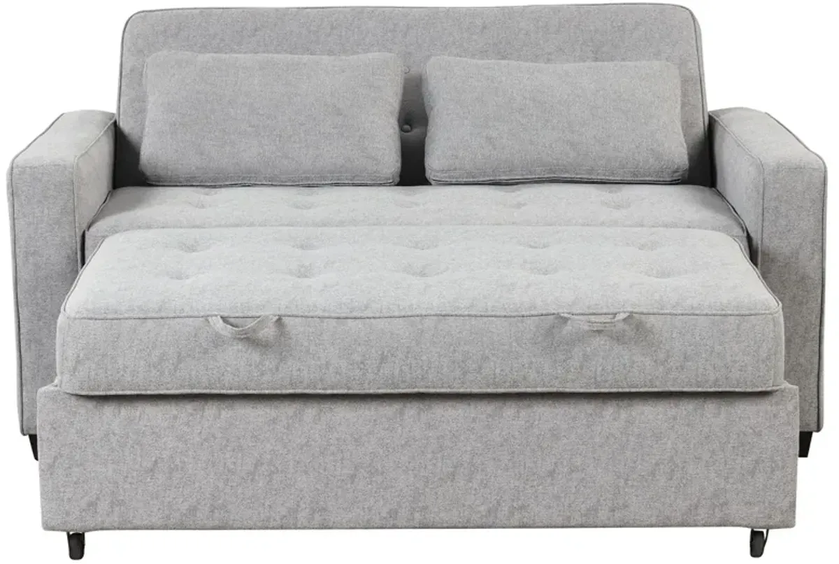 Upholstered Sleeper Bed, Pull Out Sofa Bed Couch Attached Two Throw Pillows, Dual USB Charging Port And Adjustable Backrest For Living Room Space