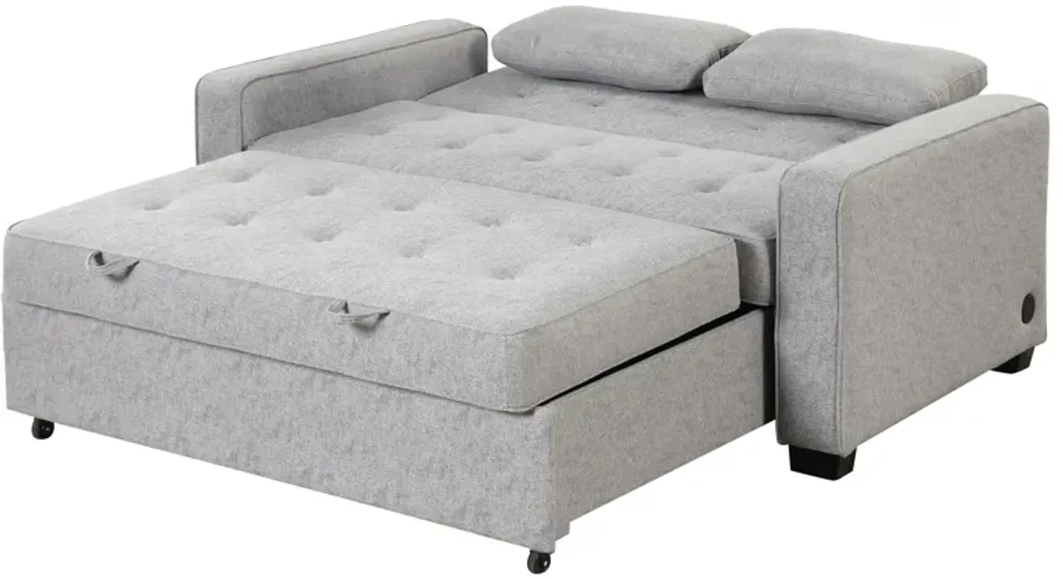 Upholstered Sleeper Bed, Pull Out Sofa Bed Couch Attached Two Throw Pillows, Dual USB Charging Port And Adjustable Backrest For Living Room Space