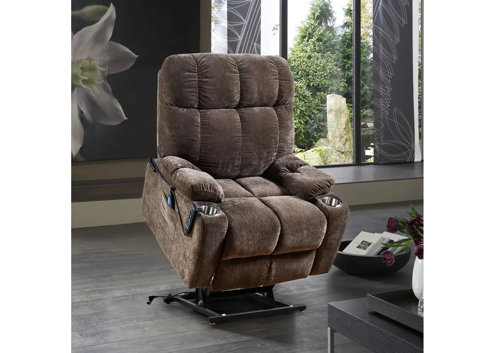 Dual Okin Motor Power Lift Recliner Chair For Elderly Infinite Position Lay Flat 180E Recliner With Heat Massage