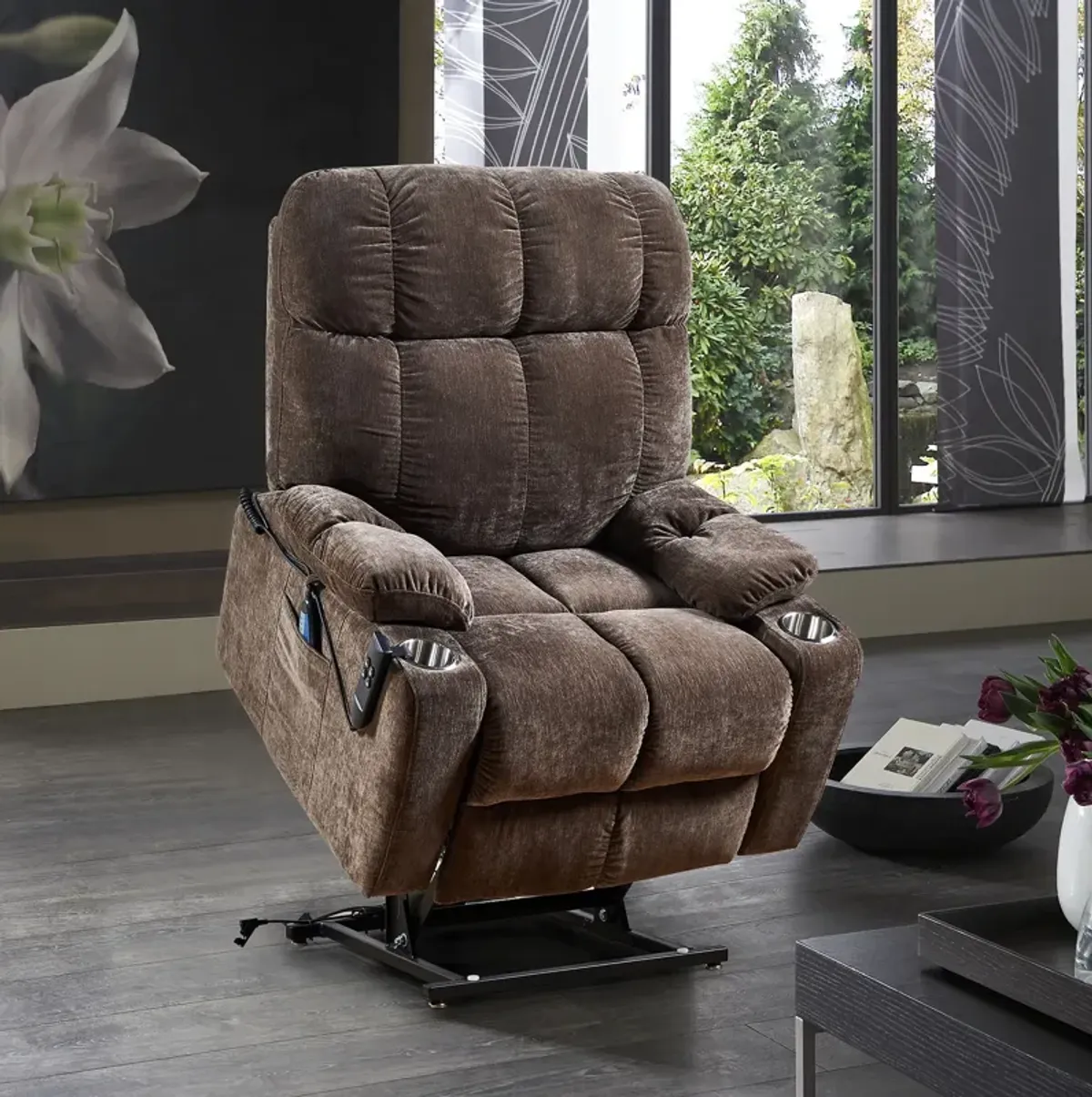 Dual Okin Motor Power Lift Recliner Chair For Elderly Infinite Position Lay Flat 180E Recliner With Heat Massage