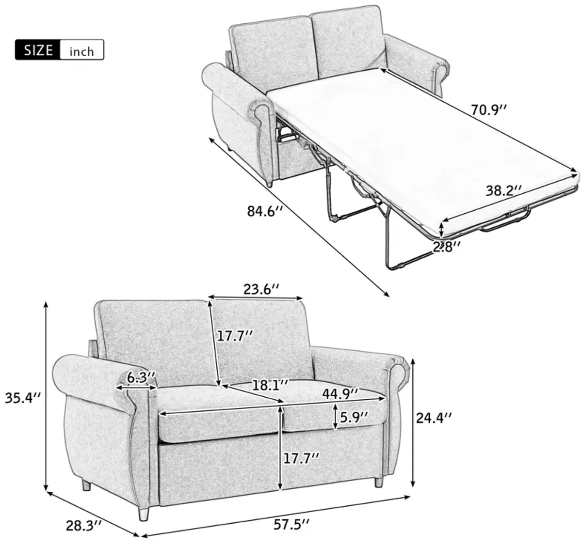 Orisfur Pull Out Sofa Bed Loveseat Sleeper With Twin Size Memory Mattress For Living Room Spaces