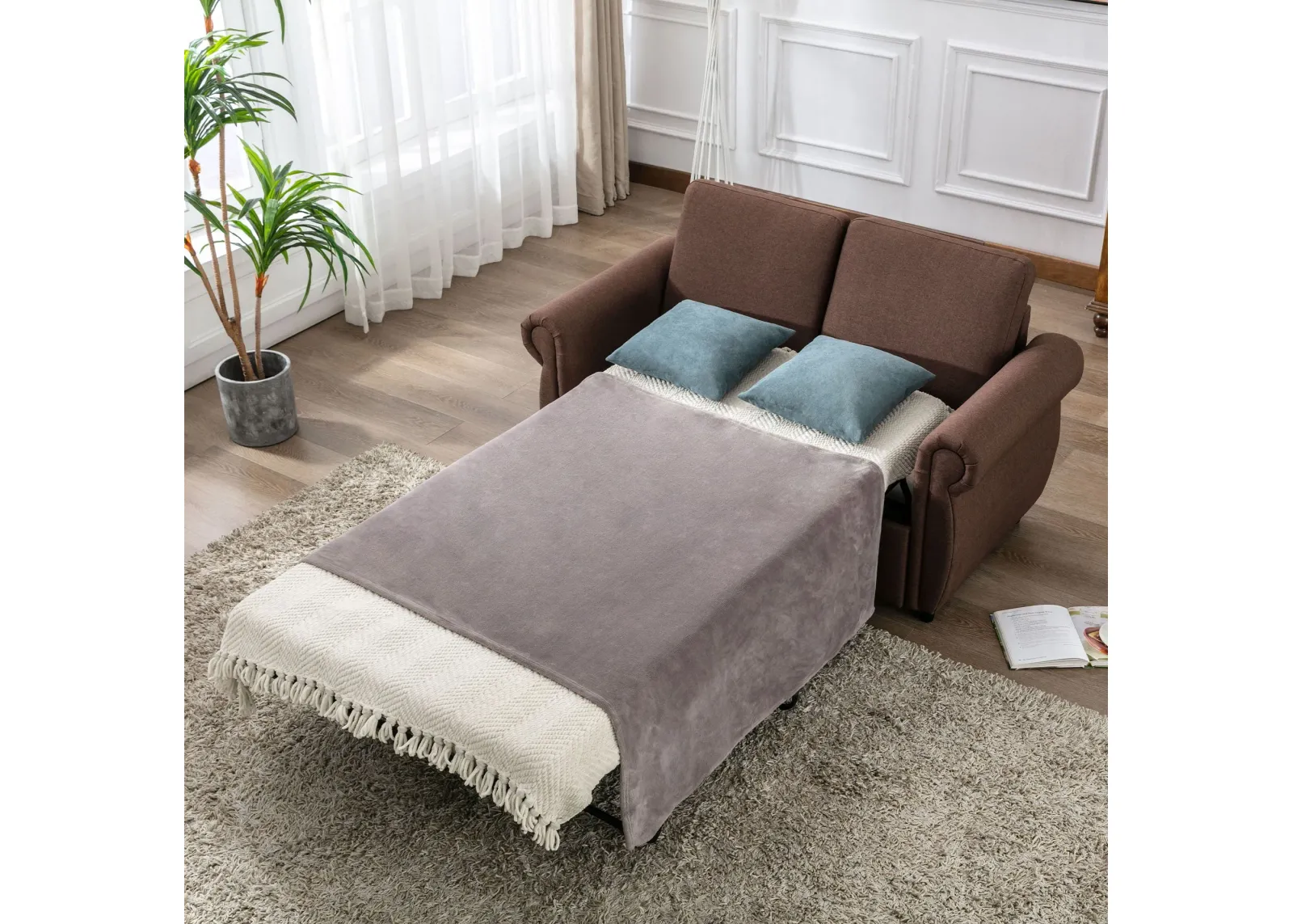 Orisfur Pull Out Sofa Bed Loveseat Sleeper With Twin Size Memory Mattress For Living Room Spaces