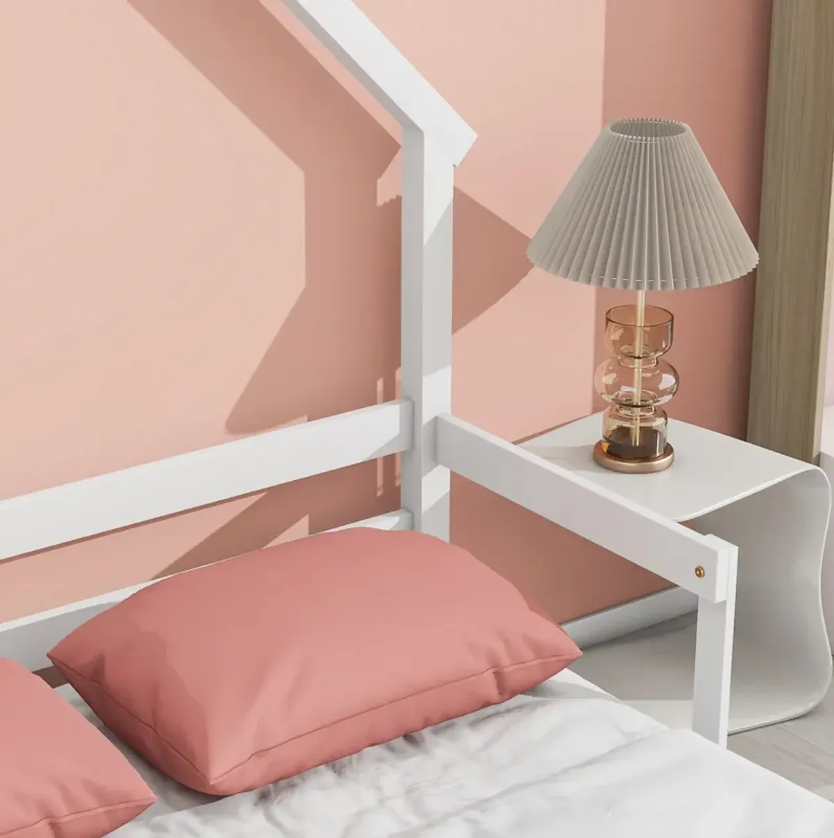 House-Shaped Headboard Bed With Handrails, Slats