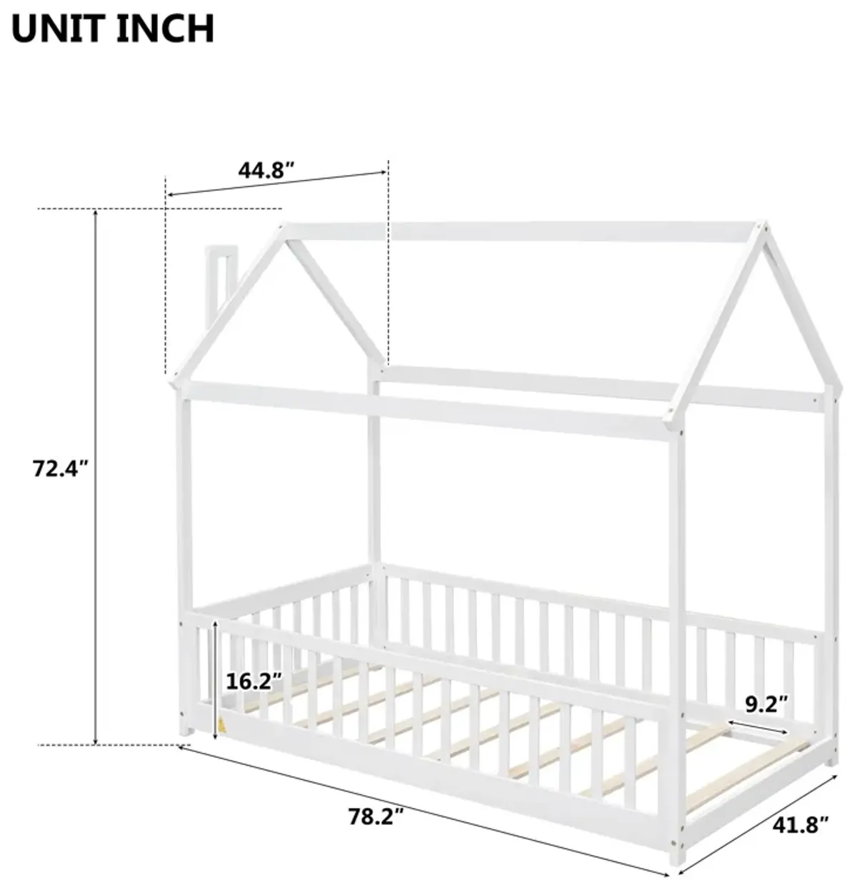 House Bed With Guardrails, Slats