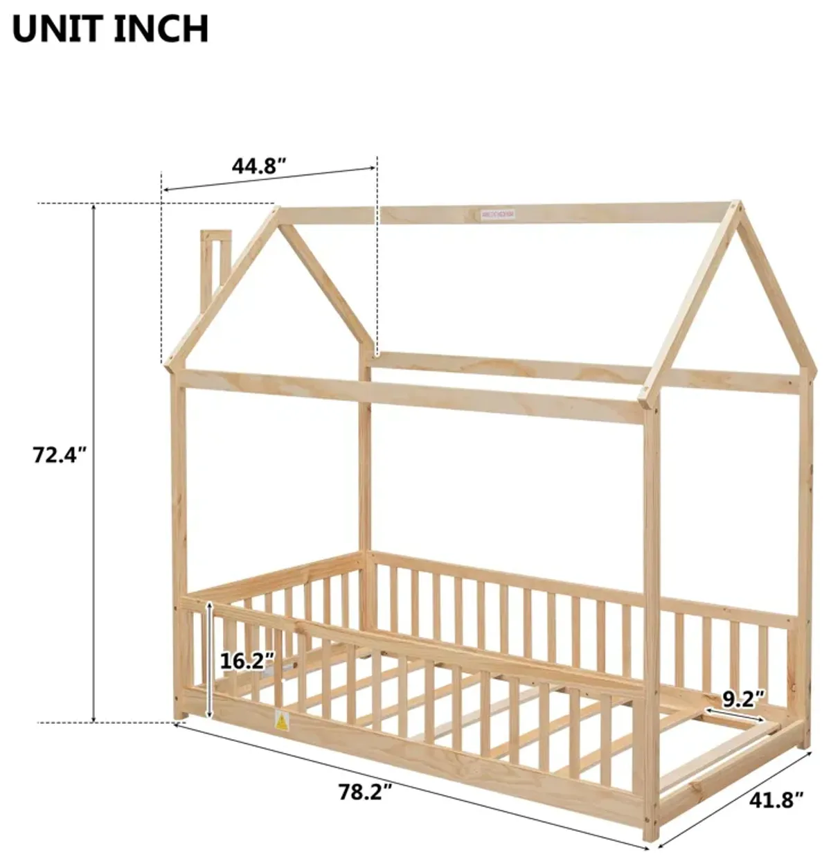 House Bed With Guardrails, Slats