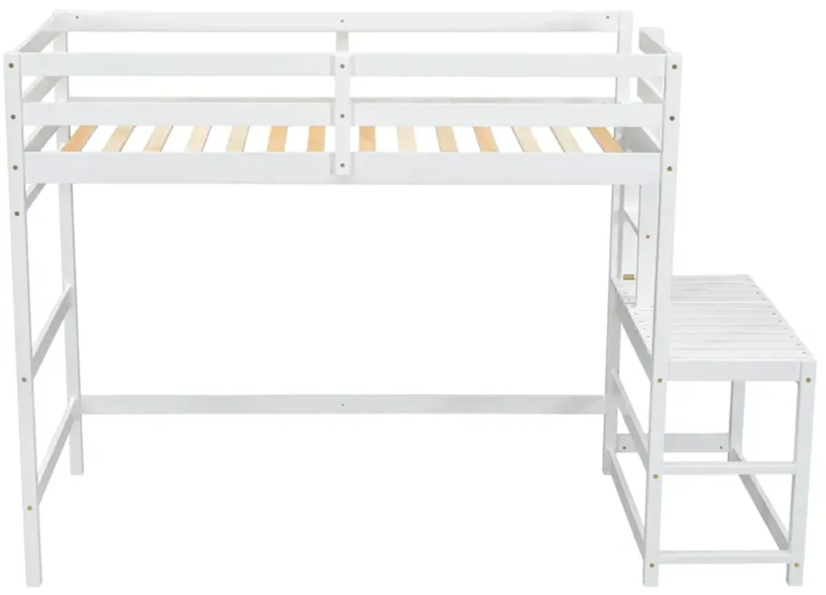 High Loft Bed With Ladder Landing Platform, Ladders, Guardrails