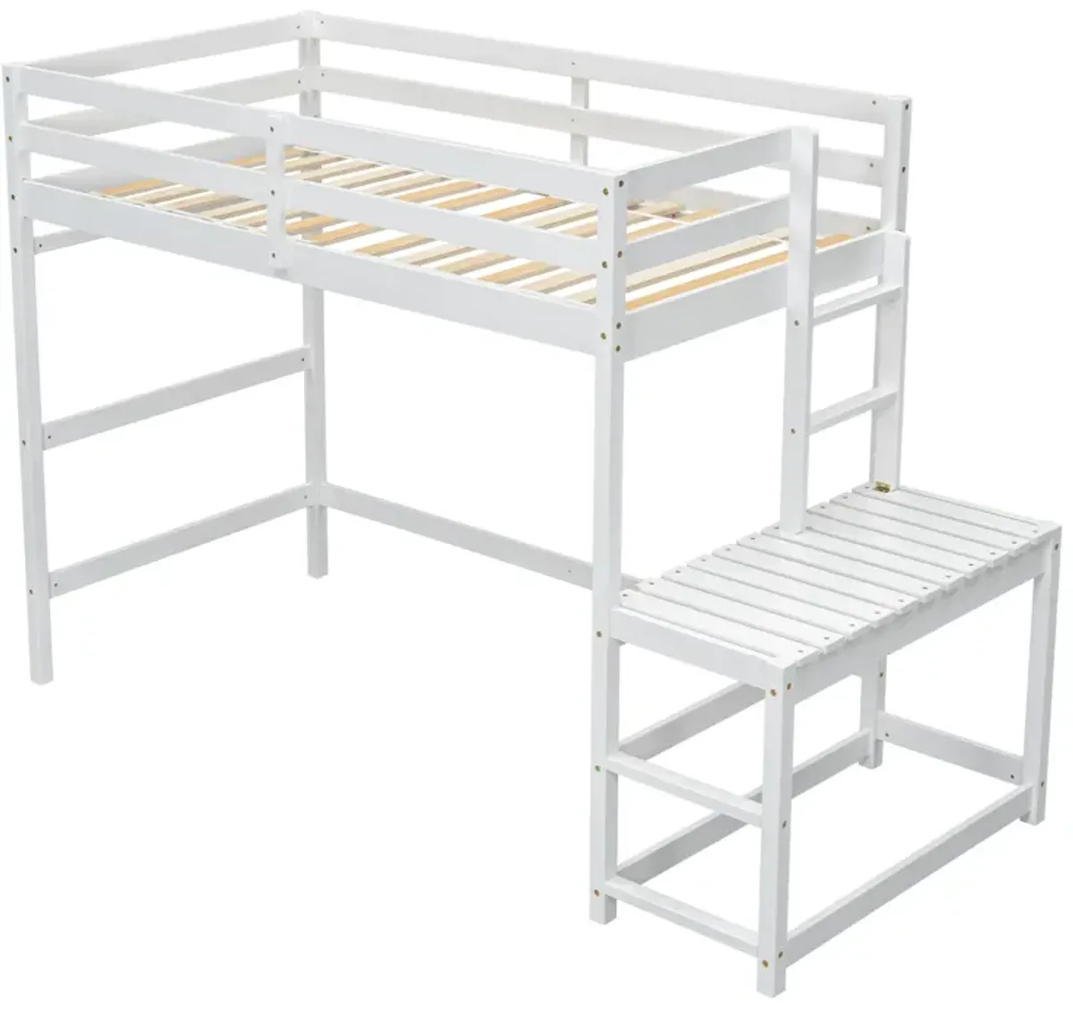 High Loft Bed With Ladder Landing Platform, Ladders, Guardrails