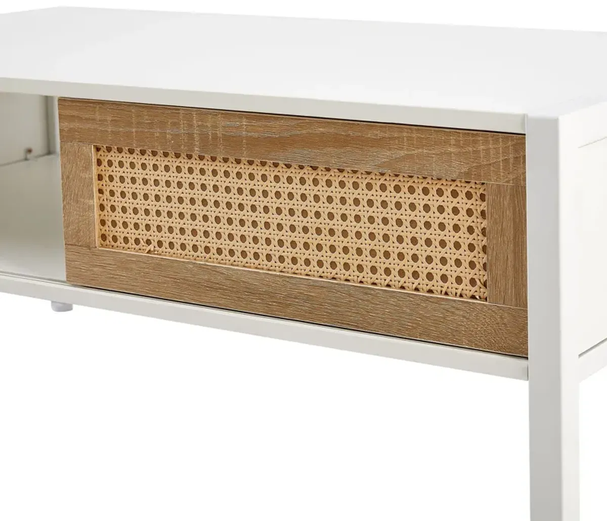 40.16" Rattan Coffee Table, Sliding Door For Storage, Metal Legs, Modern Table For Living Room