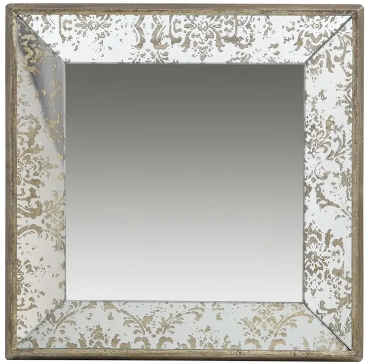 Antique Silver Square Mirror With Floral Accents, Decorative Display Tray, Hanging Mirror, Traditional Home Decor - Silver