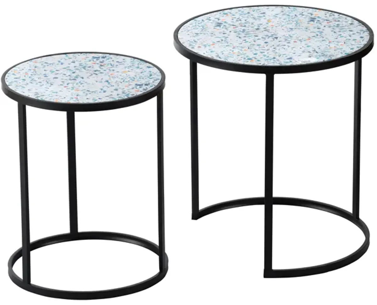 Round End Table, Stacking Side Tables With Sturdy Metal Frame For Small Space, Living Room, Office (Set of 2) - Black