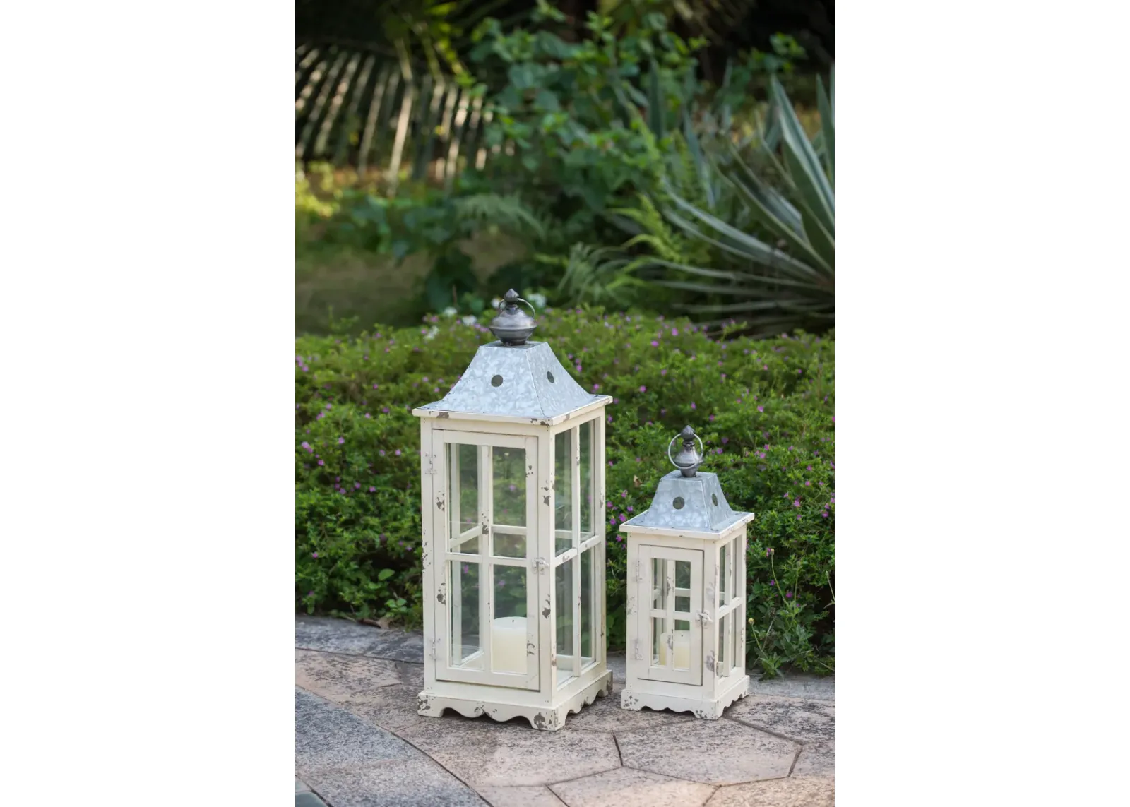 Wooden Candle Lantern Decorative, Hurricane Lantern Holder Decor For Indoor Outdoor, Home Garden Wedding - Ivory